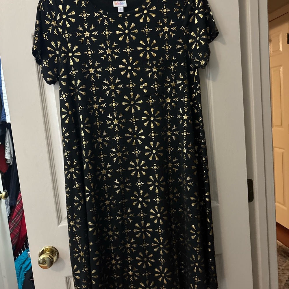 LuLaRoe Black Maxi Dress with Gold Floral Motif